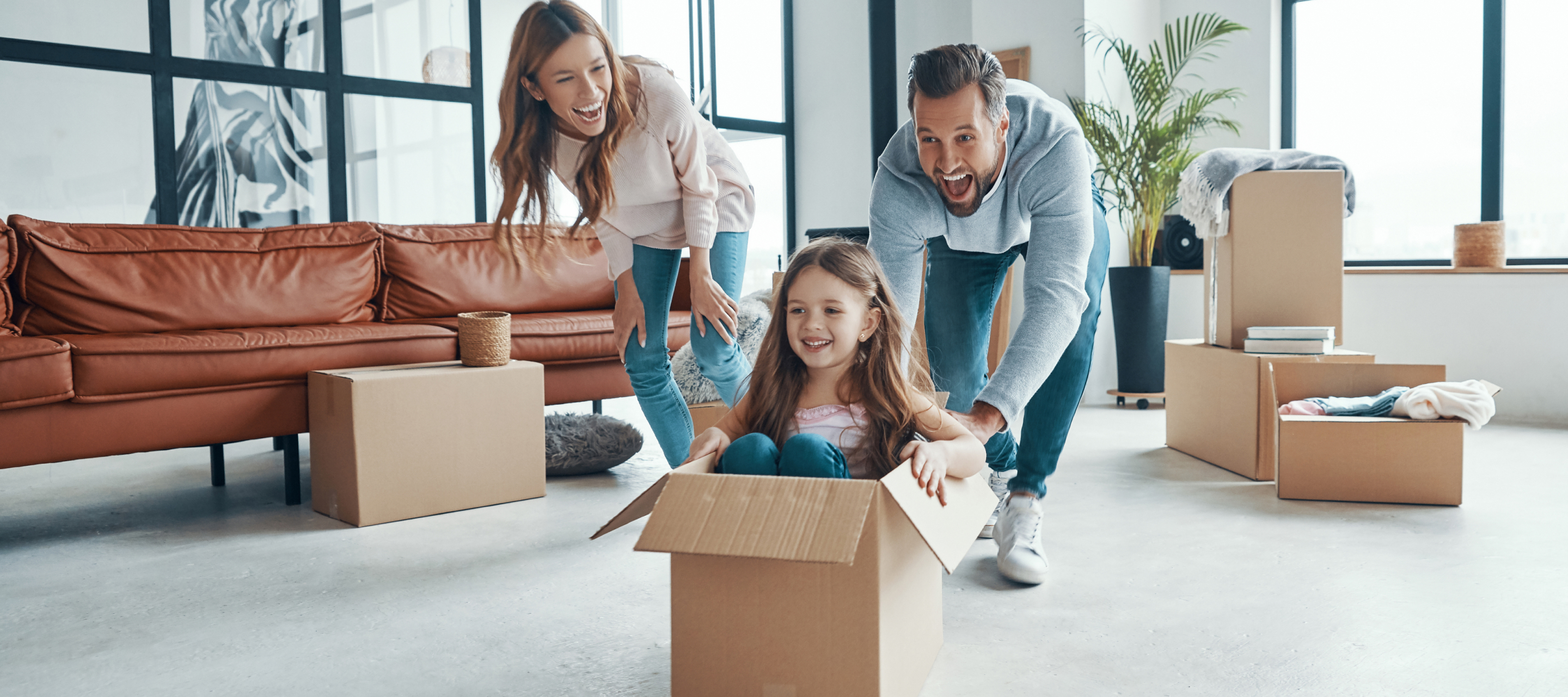 A young family enjoying their moving day